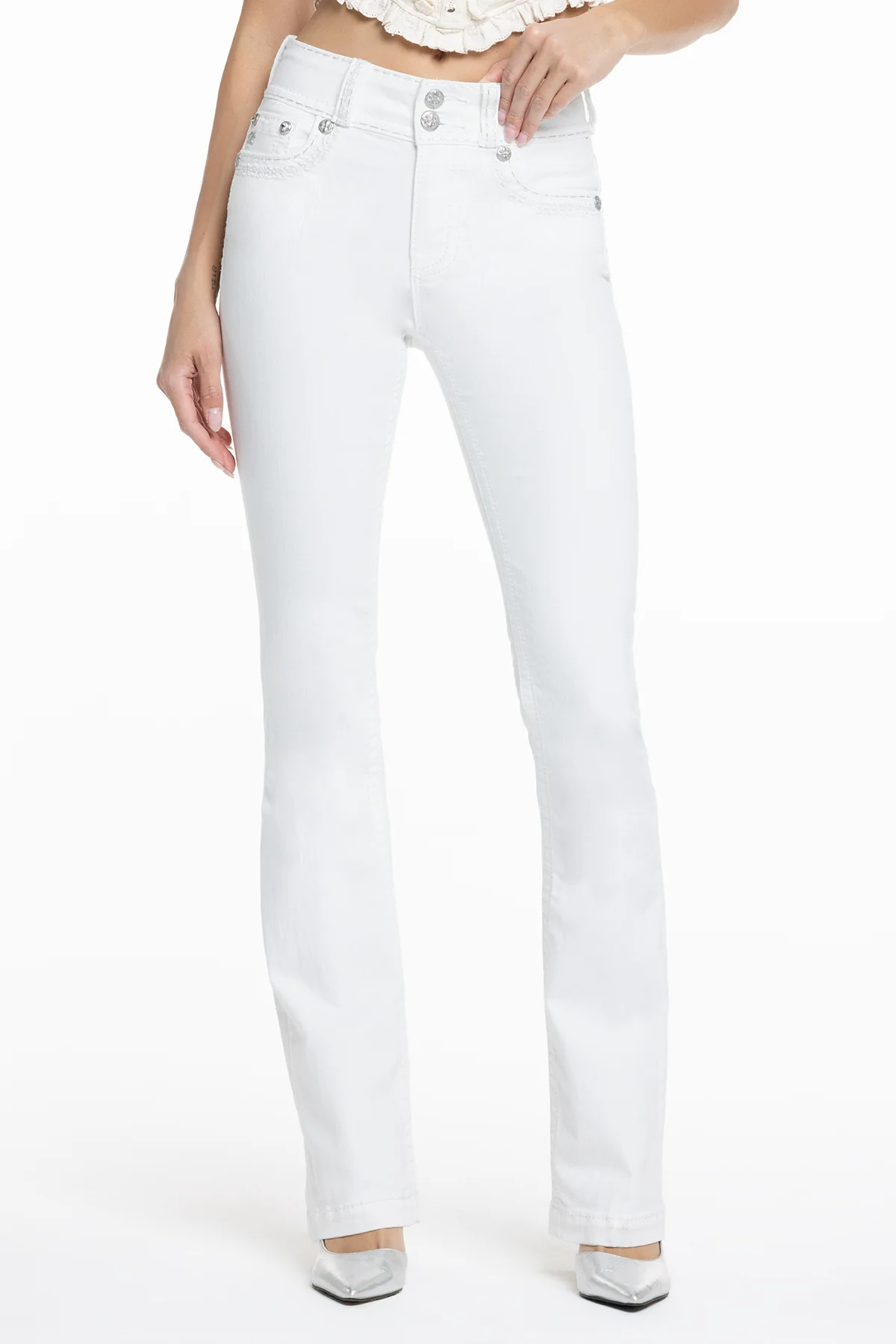 Adeline White Stitched Bootcut Jeans - Image 3